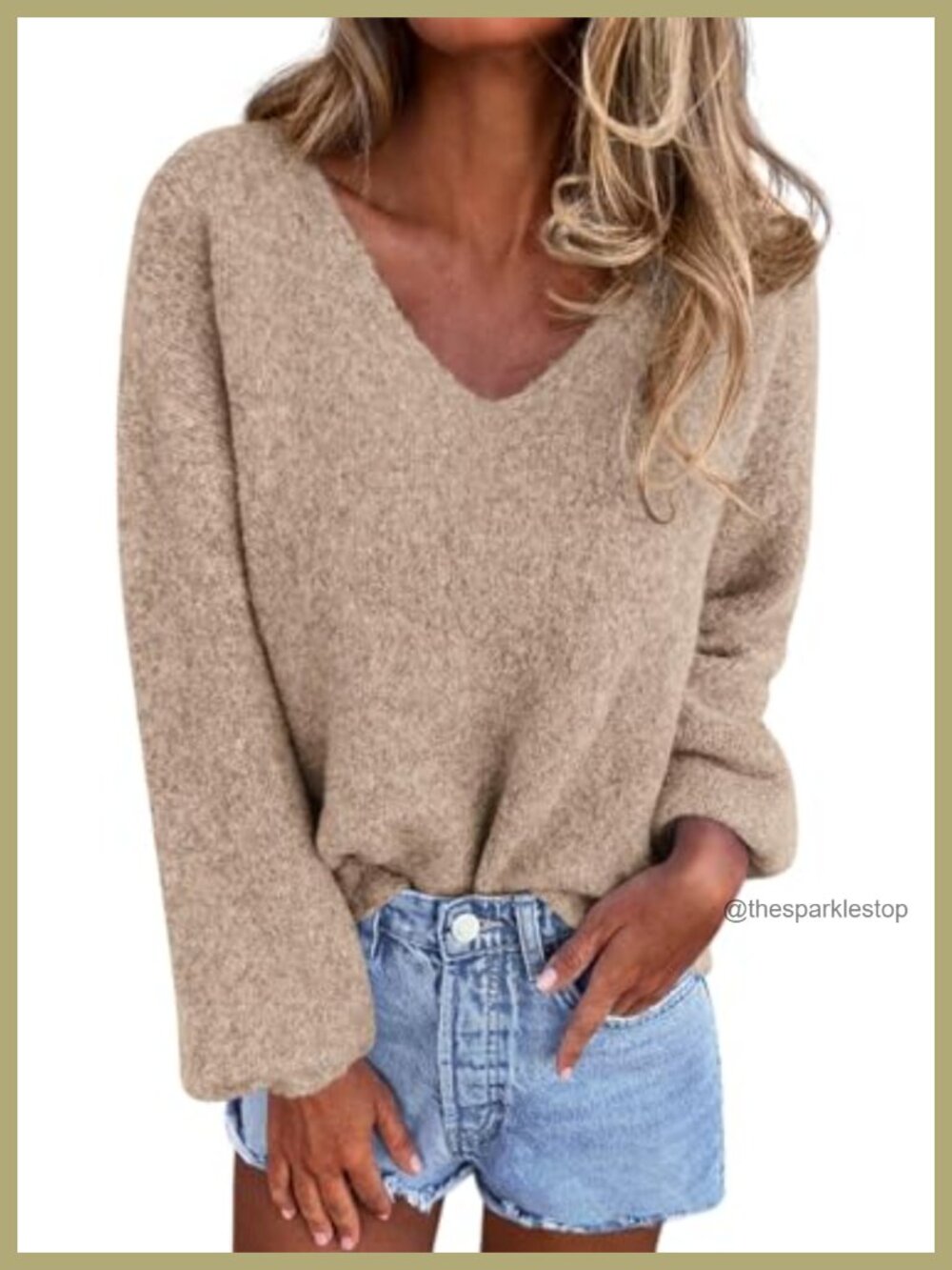 Oversized V Neck Knit Sweater Pullover Cozy Fall Winter